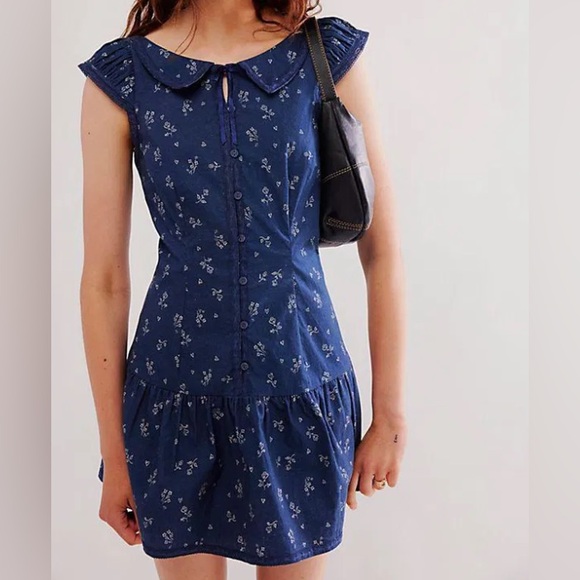 NWT Free People Beasley Mini Dress in Navy Combo. Size Medium - Picture 3 of 6